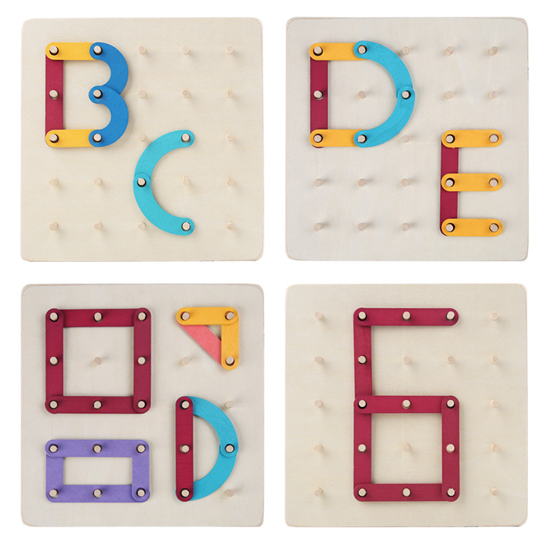 Venta directa de fábrica Montessori matemáticas geométricas enseñanza ayudas tablero de uñas gráfico enseñanza ayudas rompecabezas educación temprana rompecabezas de madera juguete image 4