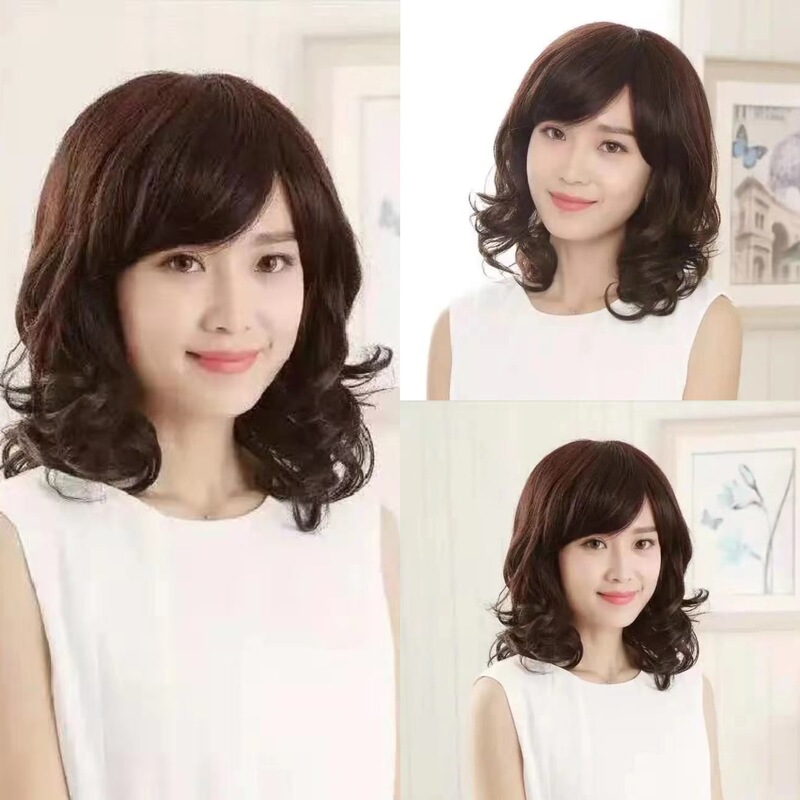 Wig for Women with Long Curly Hair, Oblique Bangs, Big Waves, Middle-Aged and Elderly Mothers Covering White Hair, Natural Youthful Wig Set Wig for Women with Long Curly Hair, Oblique Bangs, Big Waves, Middle-Aged and Elderly Mothers Covering White Hair, Natural Youthful Wig Set
