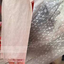 小花朵蕾丝面料头饰网纱连衣裙镂空棱形布料礼服打底衫布料柔软