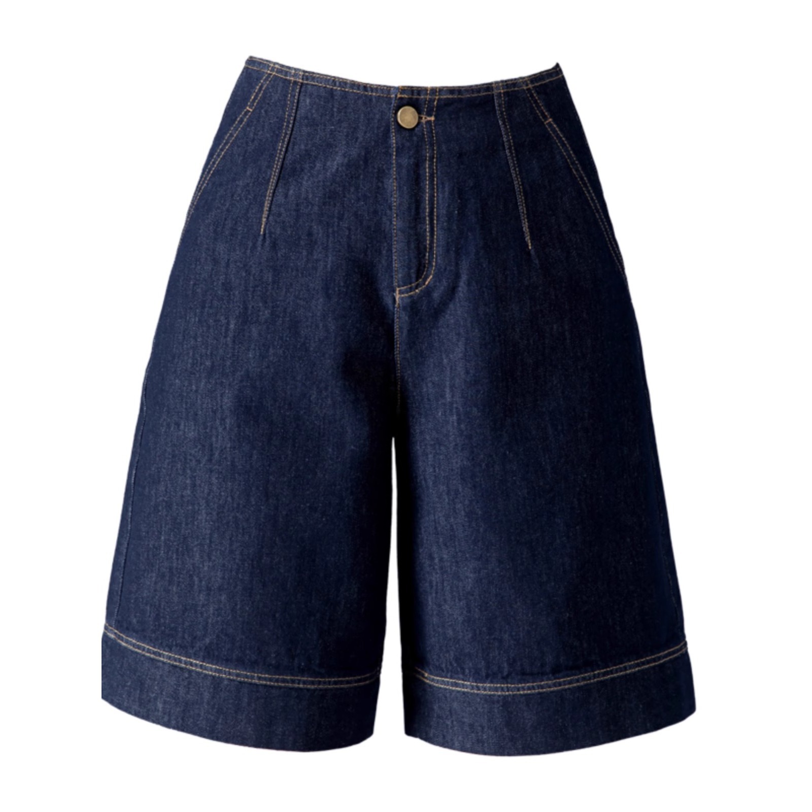 Quần short denim nữ dáng rộng ống suông mùa hè — Xanh denim