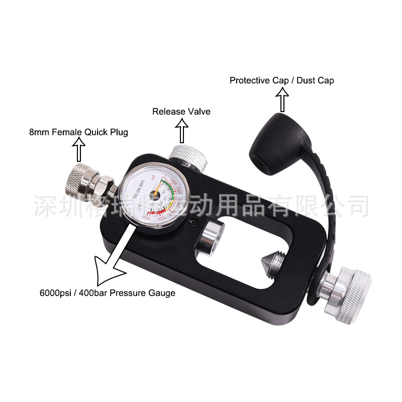 新款双刻度400bar/6000psi压力表保护套潜水气瓶转接头yoke大转小