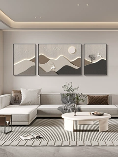 现代简约客厅装饰画金山福禄沙发背景墙壁画轻奢寓意三联组合挂画