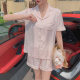 2021 New Glass Buckle Silk Pajamas Women's Short Sleeve Shorts Set Thin Outer Wear Home Clothes