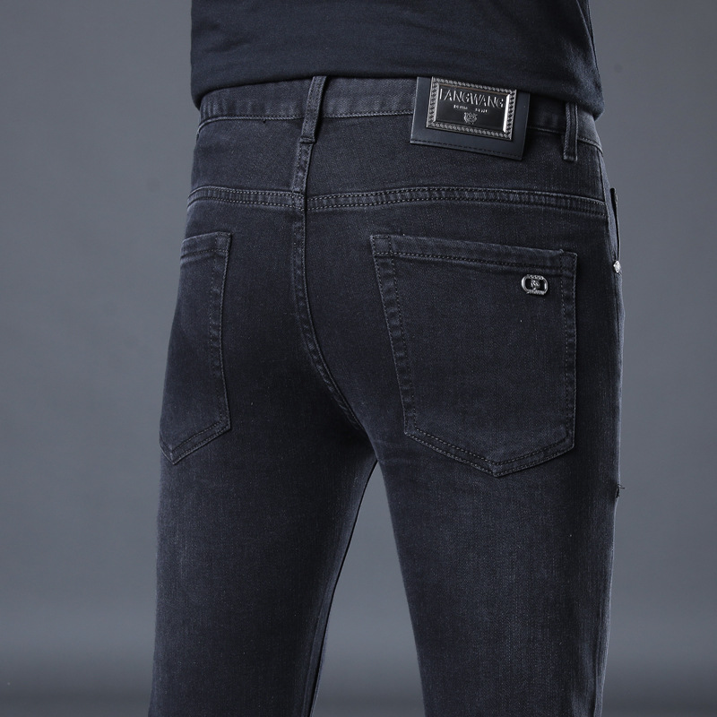 El fabricante de origen una pieza de jeans de todo fósforo negros y grises, pantalones de pie delgados de la marca de moda elástica para hombres