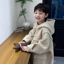 韩国进口面料儿童牛角扣大衣2025新款洋气男童秋冬装双面羊绒外套