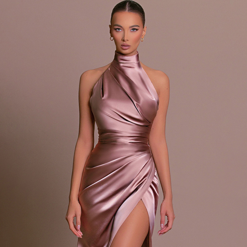 YJ23556 Summer New Elegant Vertical Collar Dress European and American Style Sleeveless Split Slimming Dress dress YJ23556 Summer New Elegant Vertical Collar Dress European and American Style Sleeveless Split Slimming Dress dress