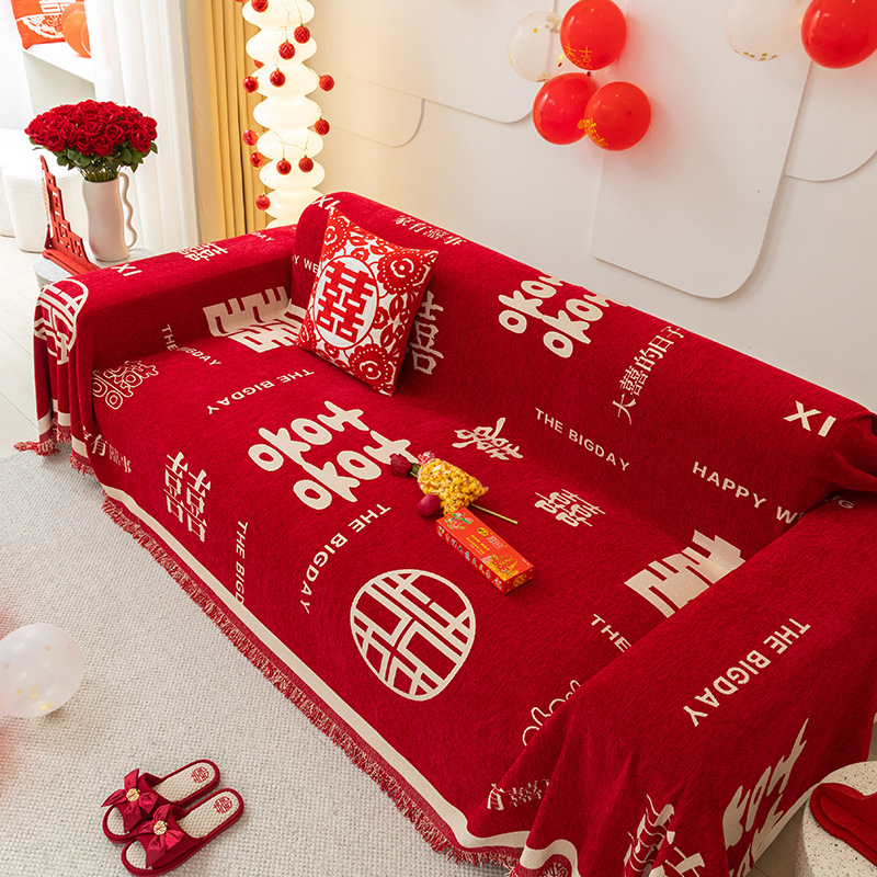 Cojín del sofá de la boda sofá rojo cubierta de tela Año Nuevo sofá decorativo toalla cubierta festiva sala de bodas sofá decorativo cubierta
