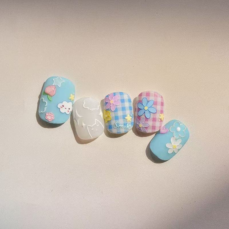 可爱花朵浮雕美甲贴纸立体蝴蝶结兔兔小花童趣儿童指甲贴ccd装饰|undefined