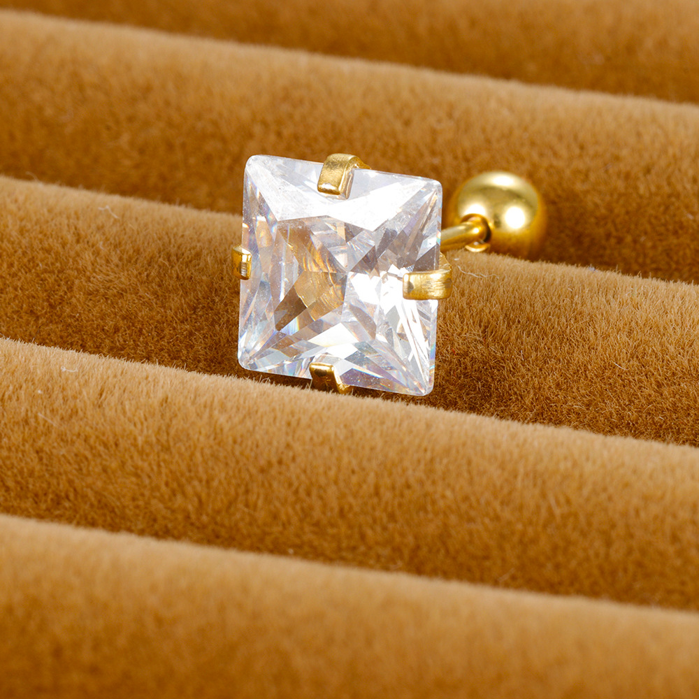 5g Weight straight barbell Piercing needle type Zircon Inlay Material Ear Studs Classification 1 Piece Quantity Daily, Street Occasion Stainless Steel Material Square Pattern Women's Gender Plating, Inlay Design Simple Style Style 1 Piece Simple Style Square Plating Inlay Stainless Steel Zircon Ear Studs 10