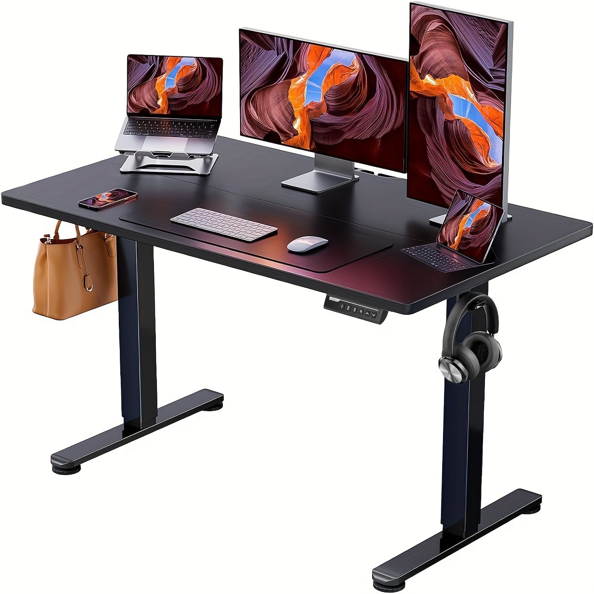 Soporte de monitor dual negro de 32 pulgadas (para escritorio), cada brazo puede soportar múltiples pantallas