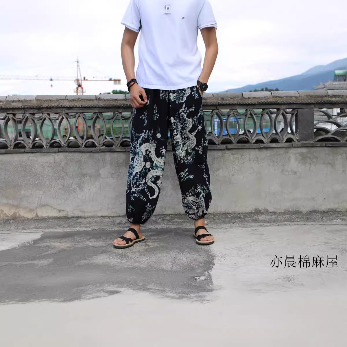 2019 Summer Men's Ethnic Style Cotton Twist Pants Average Size Thin Trendy Loose Casual Pants Small Leg Straight Ankle-length Pants