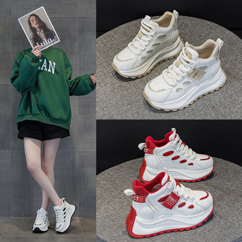 9972 Genuine Leather High-Top Shoes for Women 2026 New Popular Versatile Spring and Autumn Thick-Soled Sports Casual Shoes