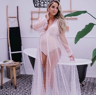 23 Cross-border Photo Portrait Sexy Pregnant Women's Clothing Skirt Photo Studio Soft Net Bead Lace-up Fairy Pregnant Mommy Dress