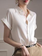 白色短袖衬衫女夏季新款设计感小众雪纺衬衣韩版职业通勤百搭上衣