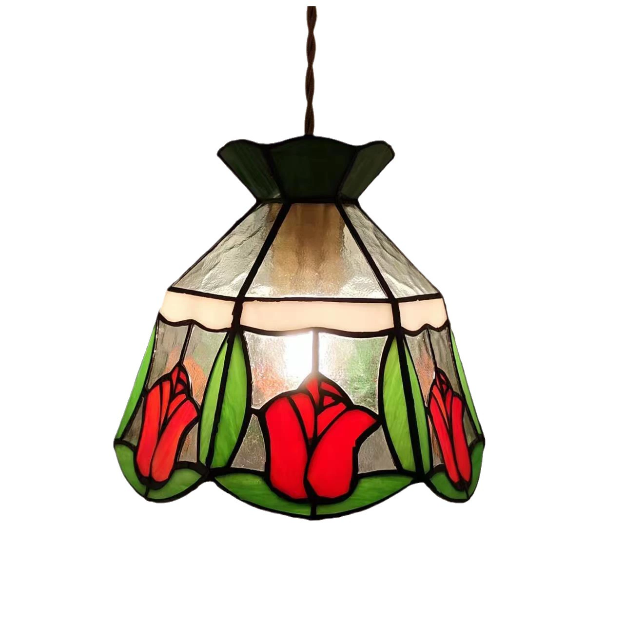 Ceiling lamp (Tiffany) stained‑glass pendant, retro Japanese style, 12 W three‑color light source