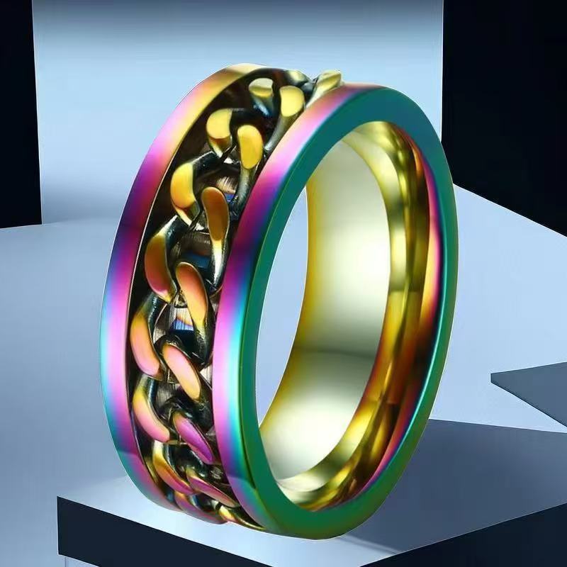 Anillo de acero inoxidable que no se desvanece ins moda masculina giratoria anillo de acero de titanio de nicho frío de los hombres liso