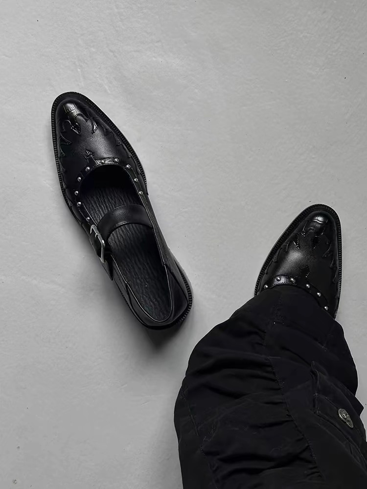 Small niche design with round toe and shallow mouth, Mary Jane single shoe, 2024 summer new punk style dark small_voghion.com