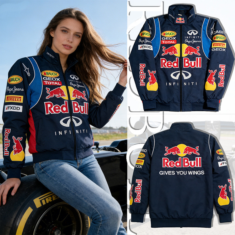 Racing Suit Motorcycle Riding Suit American College Style Riding Suit Red Bull Team Jacket Racing Suit Jacket for Women