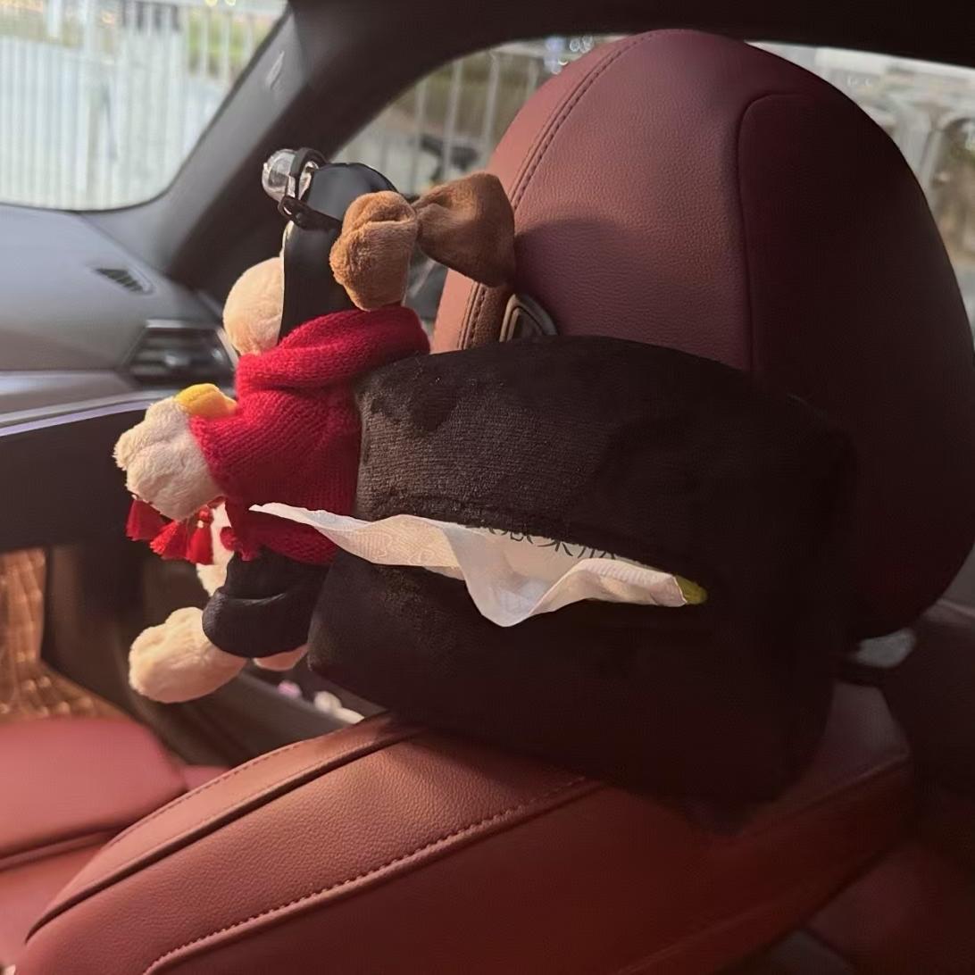 Handsome Boss Dog Car Tissue Box Cartoon Car Decoration Tissue Holder Creative Car Seat Back Hanging Tissue Box