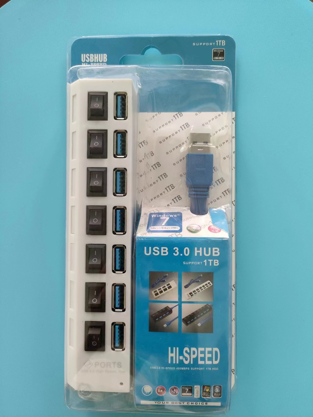 Blanco de 7 puertos sin fuente de alimentación