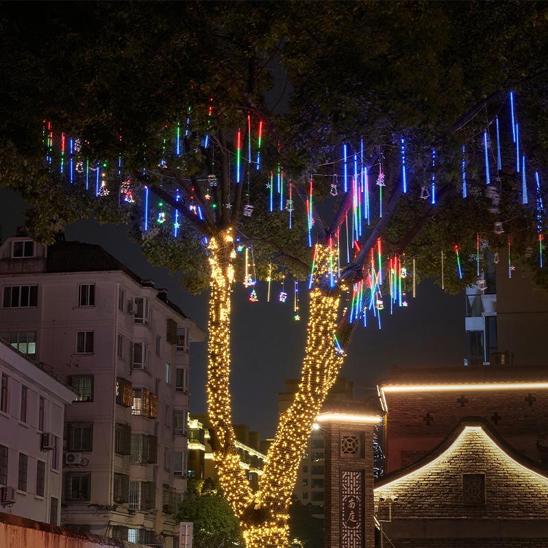 Solar meteorito lluvia árbol de luz de navidad decoración de la calle de la villa patio meteorito al aire libre lámpara de corriente impermeable