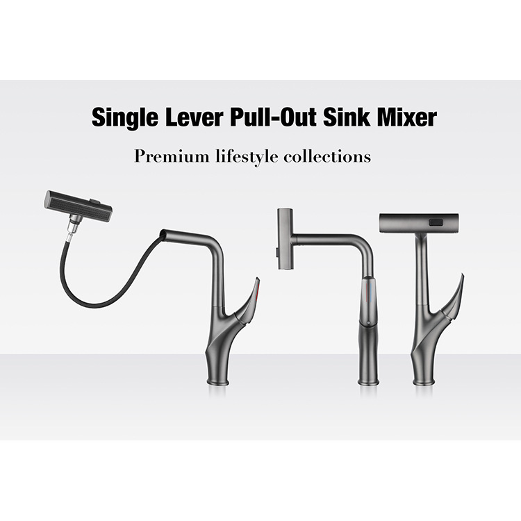 Cross-Border Foreign Trade National Standard All-Copper Kitchen Rain Pull-Out High-Quality Household Sink Hot and Cold Faucet Wholesale