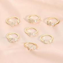 亚马逊跨境爆款潮流镶嵌锆石26英文字母开口戒指男女独特饰品配饰