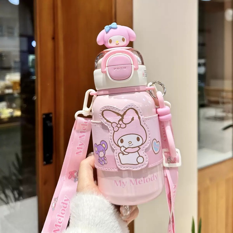 保温カップ 女子用 ストロー付き水筒 大容量 ダブルドリンクカップ ポータブル 316ステンレス 学生用 ダブルドリンク 漫画柄|undefined