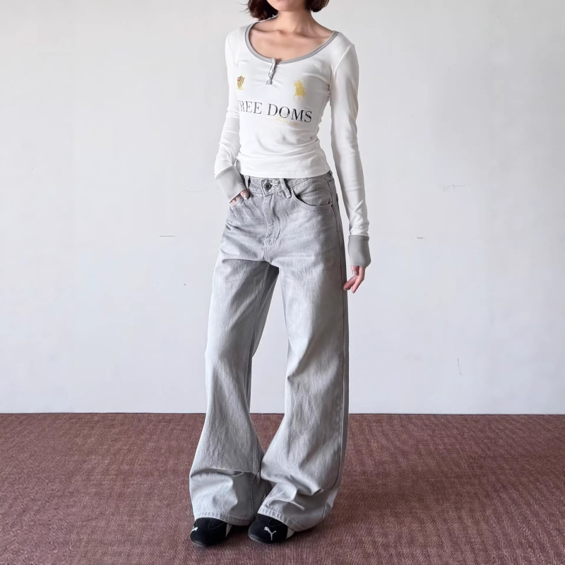 Cross-Border Wasteland Style Oatmeal Color Versatile Simple Light Khaki Garment-Dyed Washed Straight-Leg Slightly Flared Wide-Leg Pants for Men and Women Trendy