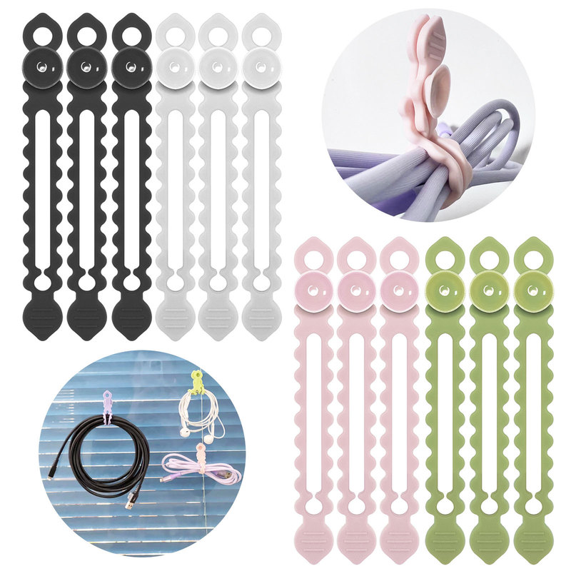 Wall-Mounted Suction Cup Silicone Tie Data Cable Storage Cable Organizer Cable Winder Tie Wire Harness with Charging Cable
