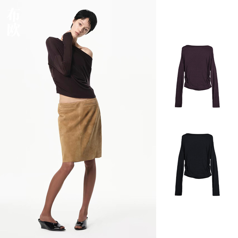 [Clearance, No Returns/Exchanges] Elegant Tencel Wool Fabric Off-Shoulder Layered Knit Top for Women