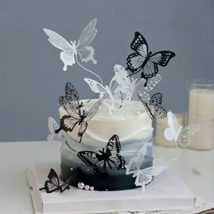 2025 New Magic Color Internet Red Black Butterfly Cake Decoration Plug-in Acrylic Fairy Birthday Dessert Dress Up