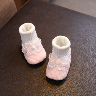 Baby girl spring and autumn socks baby butterfly yarn non-slip shoes cute princess toddler shoes 0-3-6 months 1 year old socks