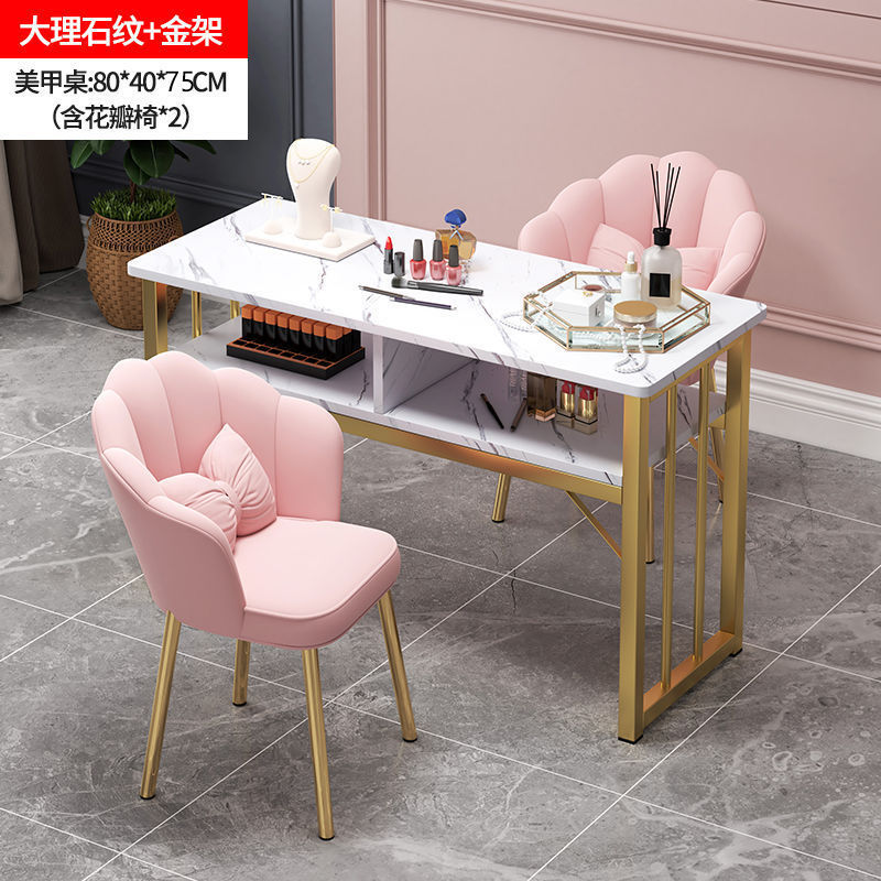 Eryouwei mármol red manicure ligera de lujo mesa japonesa simple mesa de manicure mesa y silla conjunto de imitación de doble
