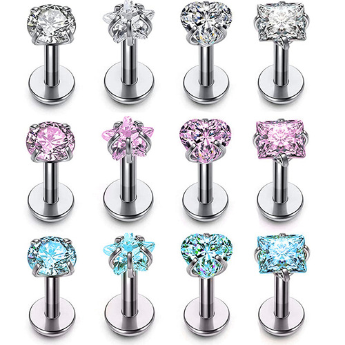 Foreign trade hot-selling stainless steel inner tooth lip nail lip ring AAA zircon ear bone nail human body piercing jewelry