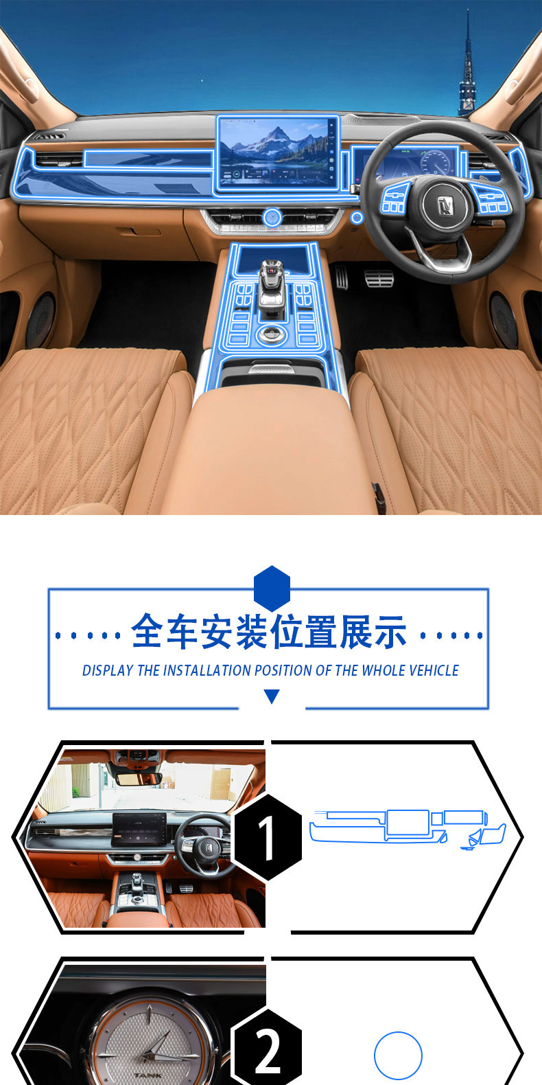 Tank GWMTank500 overseas right-hand drive center console gear shift film, navigation screen film, interior protection modification
