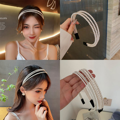 超仙法式網紅同款ins風多層珍珠發箍高顱頂壓發卡日韓版髮飾頭飾