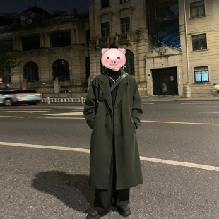 AEKS Men's Loose Spring and Autumn Mid-length Handsome British Korean Style Men's Over-the-knee Long All-match Long Coat Trash Coat