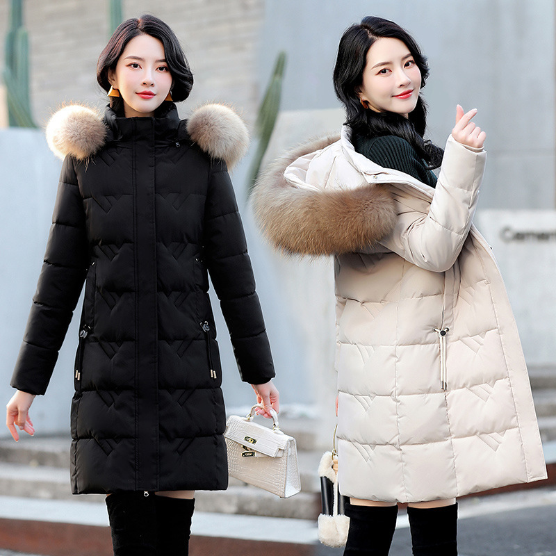 Winter long capacious warm down jacket with down