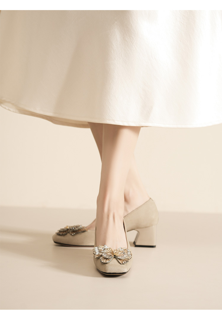 5688C-179 Sud Wdding Shos For Womn, Chunky Hl, Two-Way War, Squar To, Bowknot, Mid-Hl, Comfortabl,_voghion.com