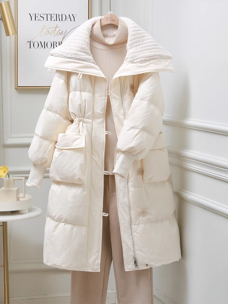 Cappotto lungo donna invernale stile retro imbottito sotto ginocchio_voghion.com