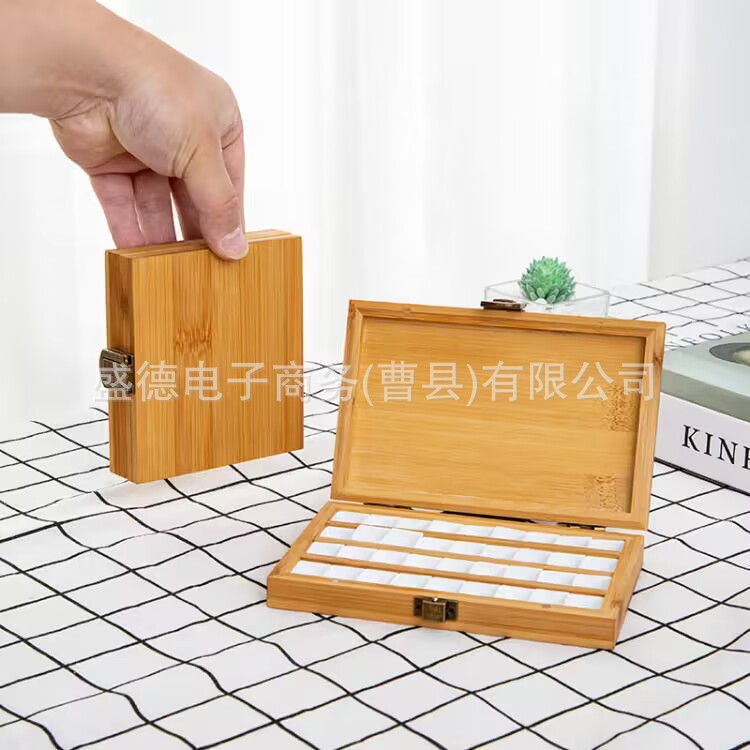 Caja de pintura de acuarela 36 caja vacía de cuadros caja de madera de bambú medio bloque 48 color caja de tóner portátil caja de subensamblaje de pintura sólida