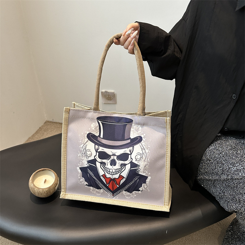 Nueva bolsa de lona de calaveras, bolsa de mano de gran capacidad para mujeres, bolsa de hombro para clases, moda 2024