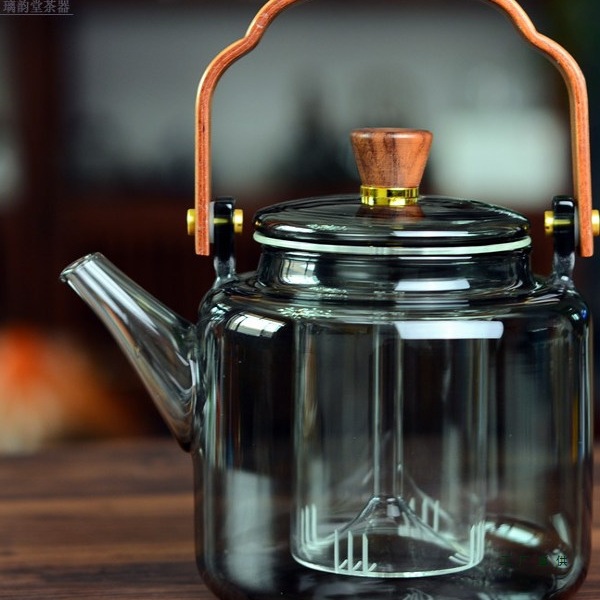 围炉煮茶壶透黑提梁壶玻璃烧水泡茶壶电陶炉煮茶器炭火炉蒸煮一体