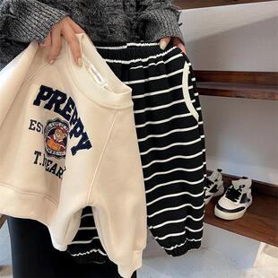 New Style Fleece-Lined Sweatshirt for Boys and Girls, Winter Korean Style Pullover, Thickened Children's Style Top