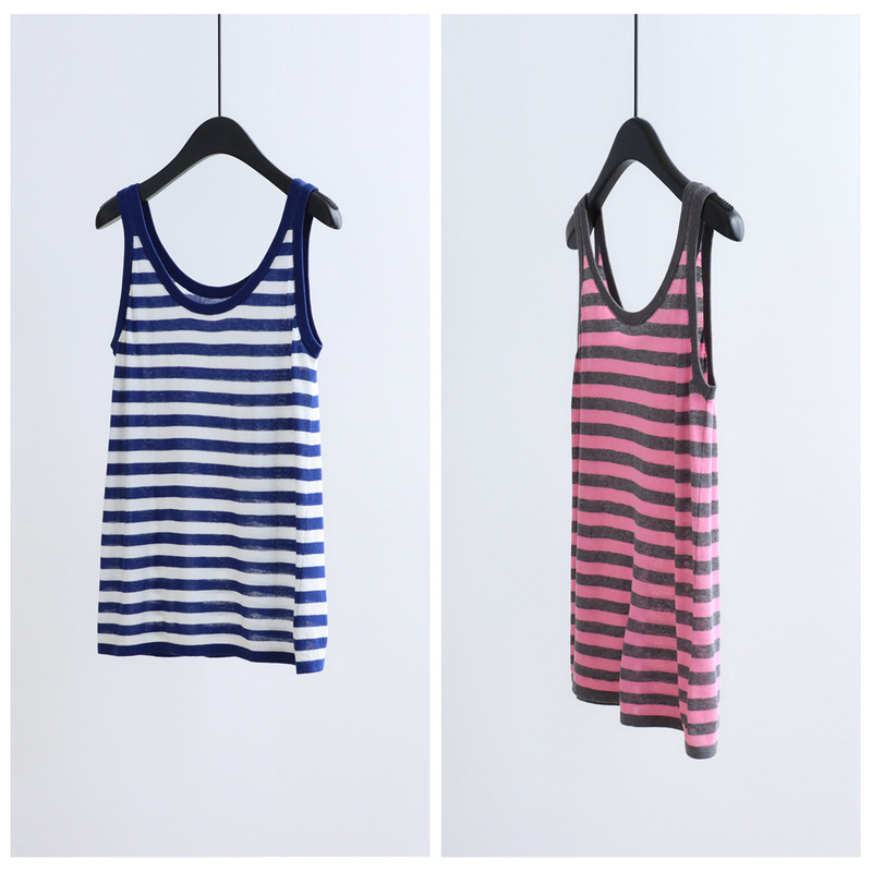 Loose Casual Color-Block Striped Vest Spring and Summer Silk Linen Sleeveless Knitwear Thin Pullover Top Simple Women's Style