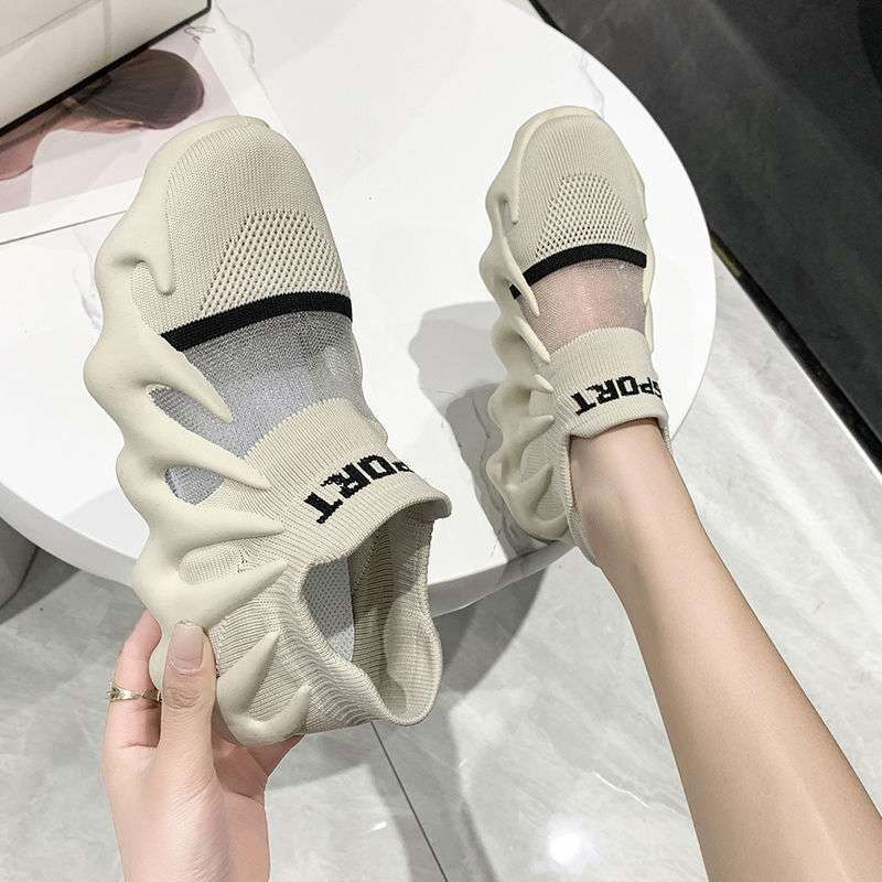 Octopus Socks Fly-Knit Sneakers for Women 2025 Summer New Korean Version Breathable Fitness Slip-On Women's Shoes Trendy