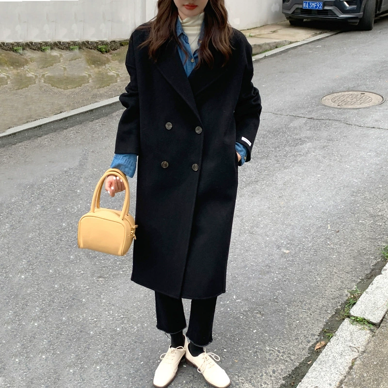 Double-sided long elite cashmere, woolen woolen coat, 2022 collection, mid-length, Korean style