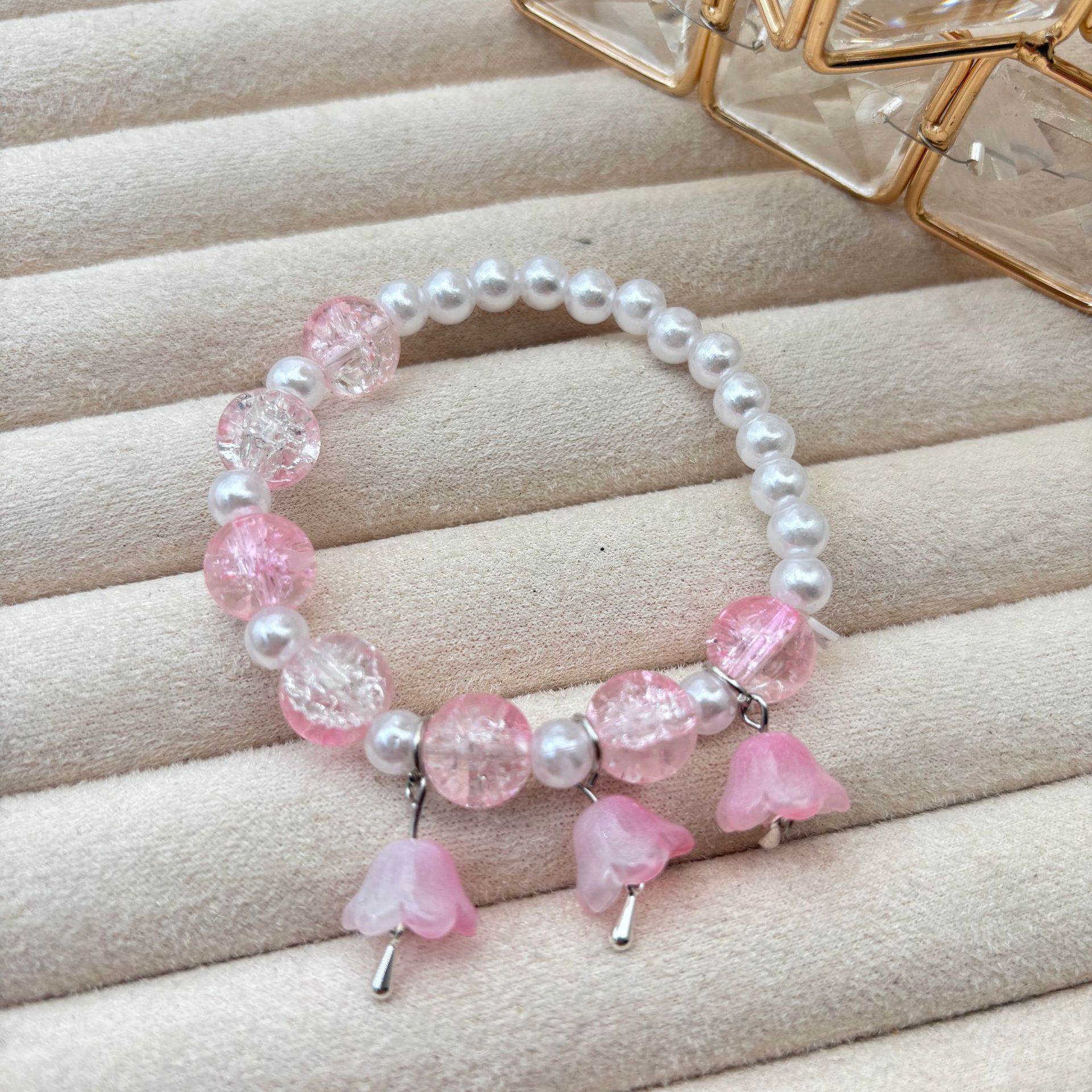 Pulsera de lirio de los valles con perlas rosas #SZ1507
