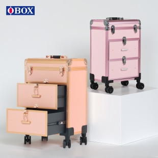 Obox Hot-Selling Trolley Makeup Case with Double-Layer Partition Design, Portable Roller Suitcase, Dedicated to Photo Studio Crews